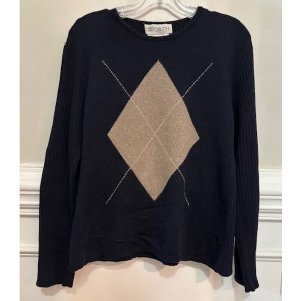 Vintage Argyle Sweater Silk Cashmere Medium Crewneck Old Money Preppy